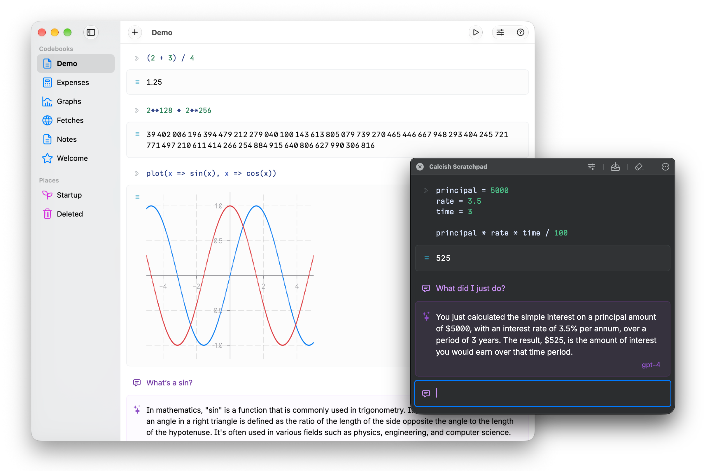 Calcish app screenshot on macOS